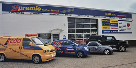 REDO Reifen + Autoservice e.K. Premio Filiale mit Außenwerbung
